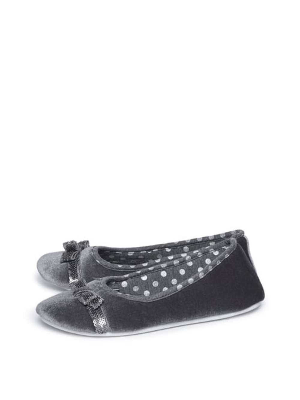 LUNA BLU Grey Velveteen Sequin Bow Slippers - Picture 1 of 5
